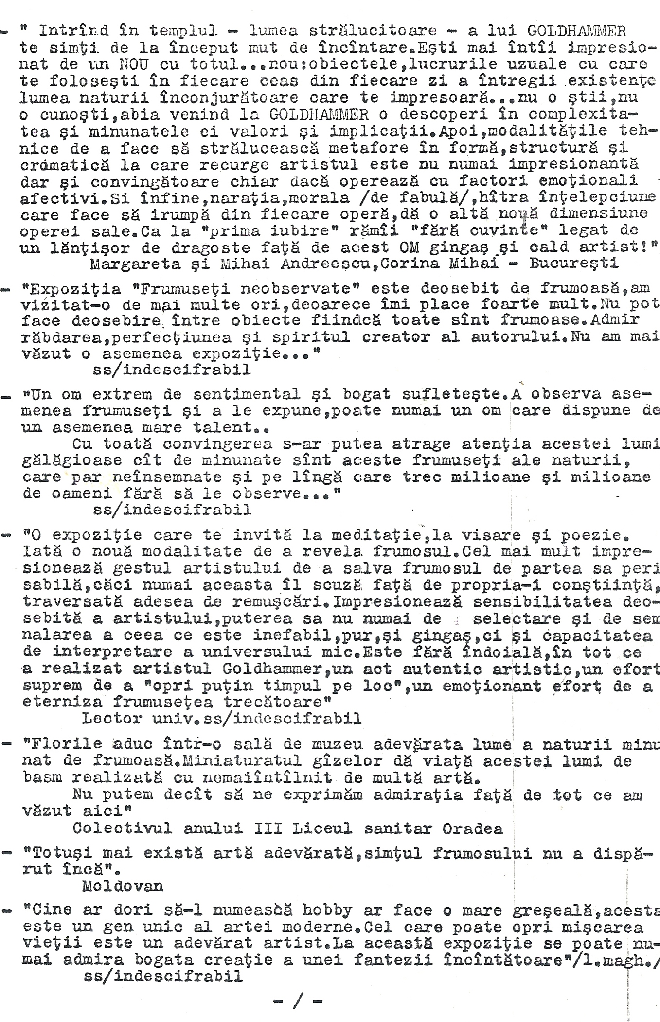 impresii Gheorghe Goldhammer - Frumuseţi neobservate