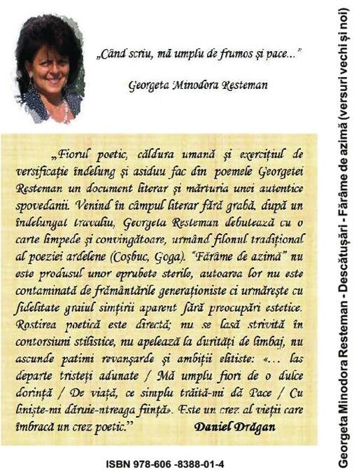 242 Georgeta RESTEMAN: Volumul "Descătuşări - Fărâme de azimă" (RECENZII)