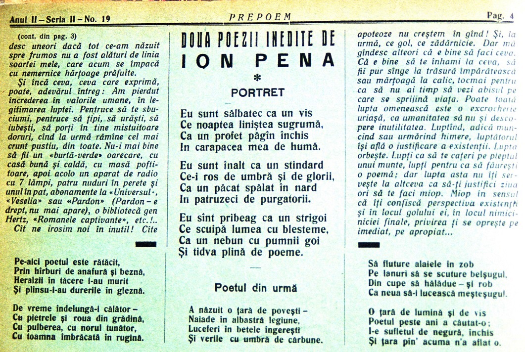 ion-pena-poezii-prepoem-an-ll-nr-19-seria-ll Marin Scarlat - "In Memoriam: Ion Pena, scriitorul interzis"