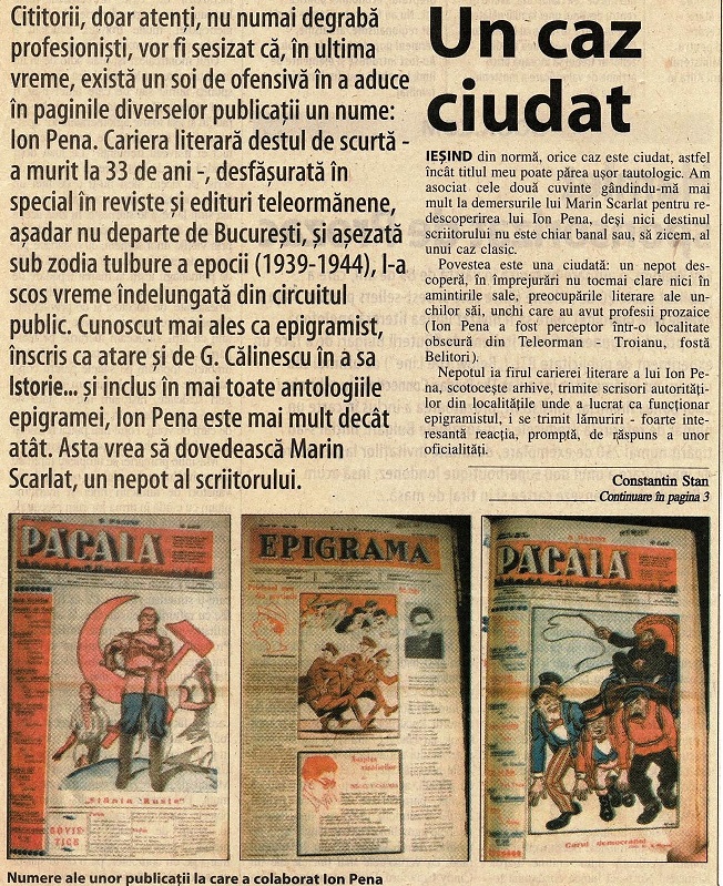 ion-pena-un-caz-ciudat-0 Marin Scarlat - "In Memoriam: Ion Pena, scriitorul interzis"